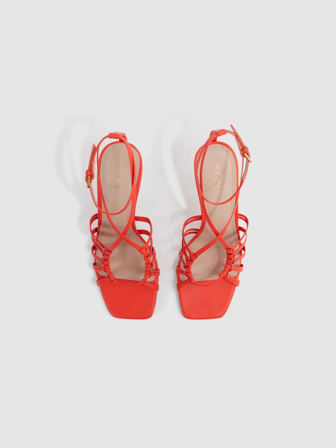 Reiss Sandals | Eva Leather Strappy Heels Coral - Women