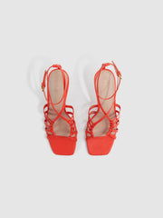 Reiss Sandals | Eva Leather Strappy Heels Coral - Women