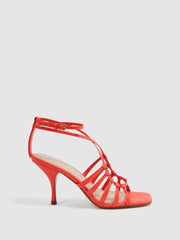 Reiss Sandals | Eva Leather Strappy Heels Coral - Women
