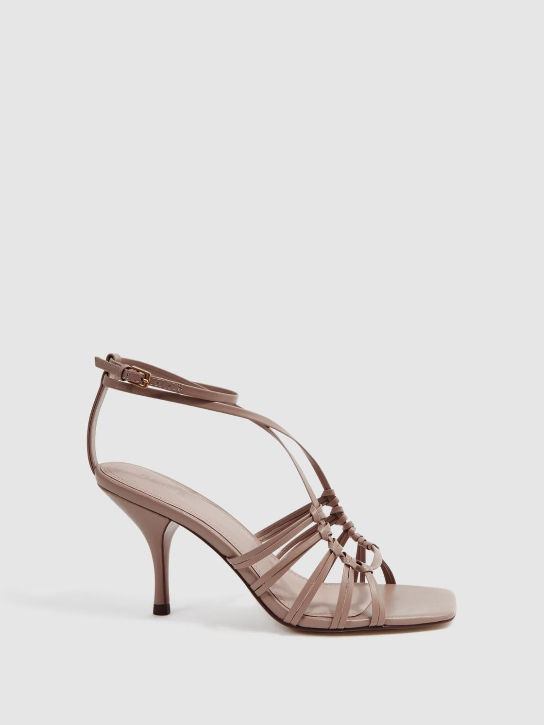 Reiss Sandals | Eva Leather Strappy Heels Taupe - Women