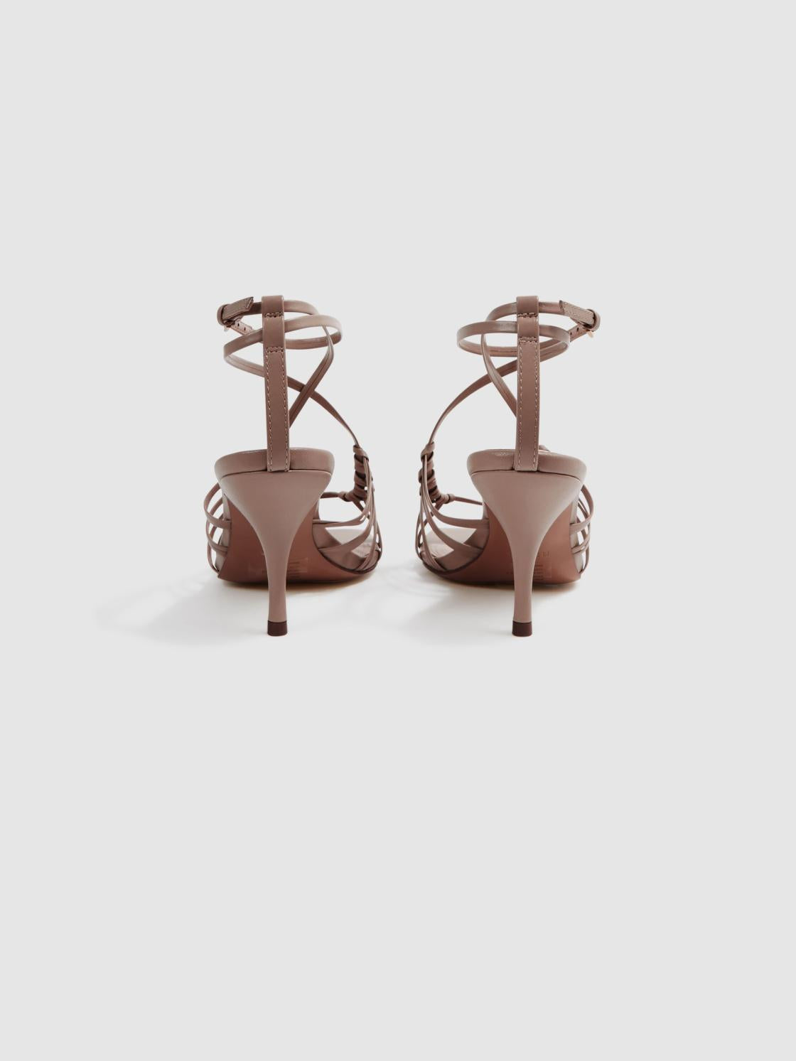 Reiss Sandals | Eva Leather Strappy Heels Taupe - Women