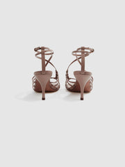 Reiss Sandals | Eva Leather Strappy Heels Taupe - Women