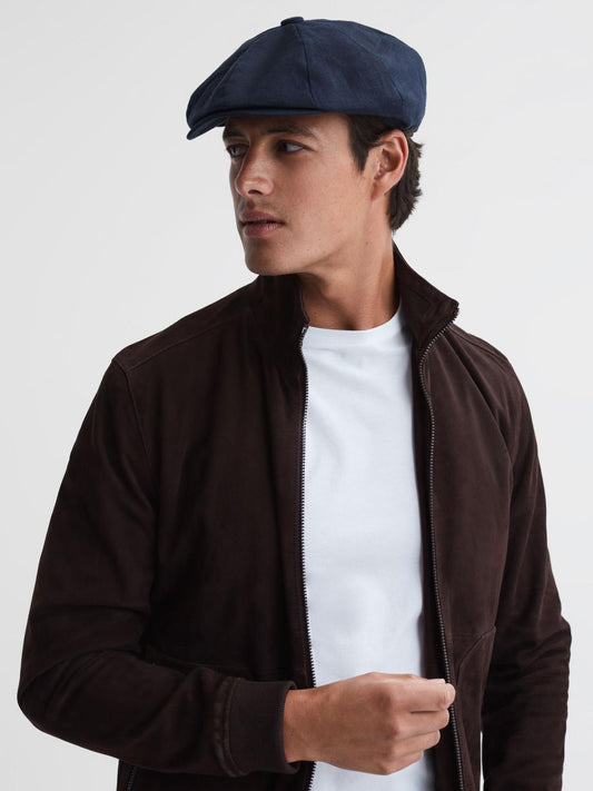 Reiss Scarves, Hats &amp; Gloves | Arbor Linen Baker Boy Cap Navy - Men