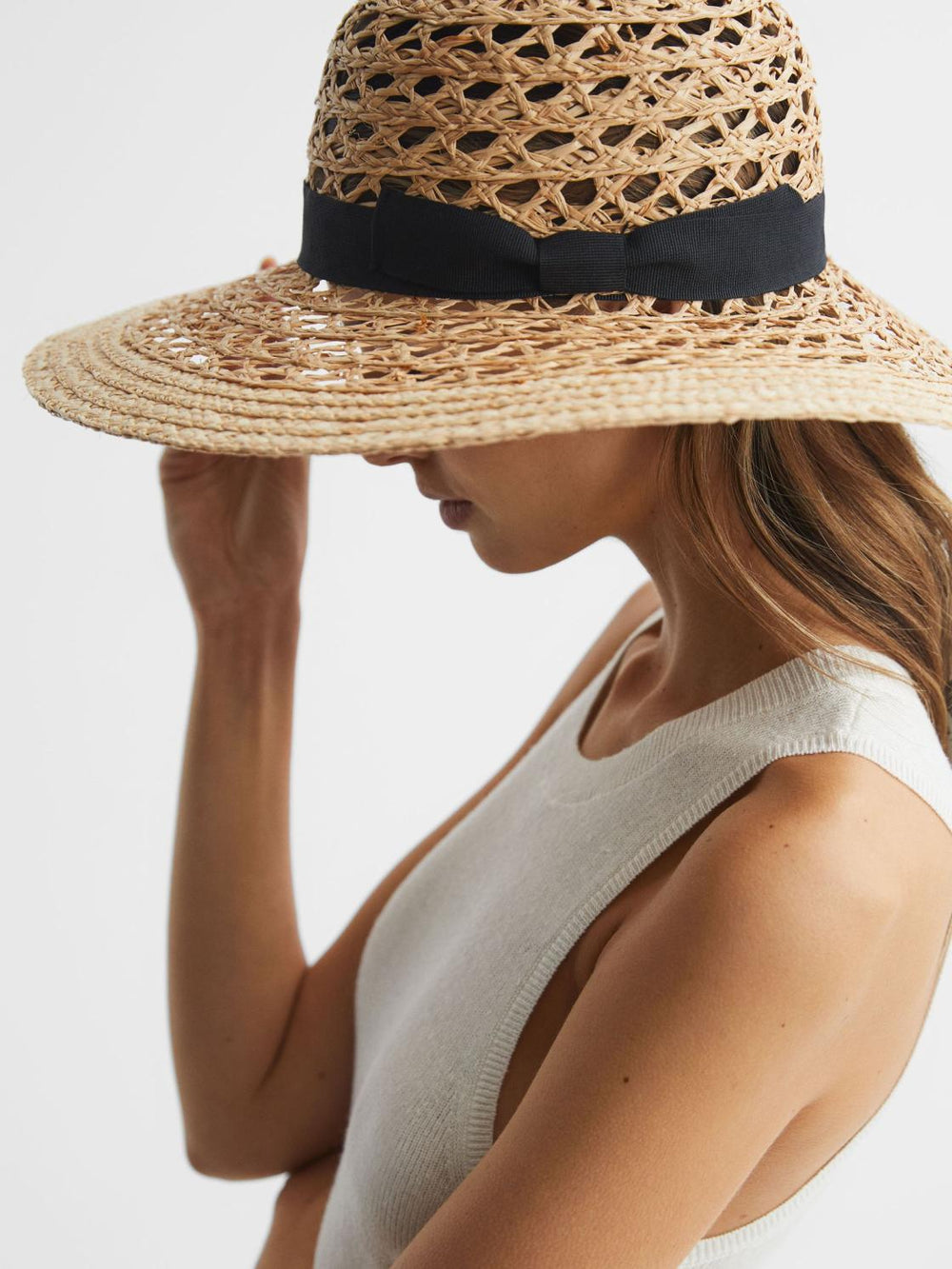 Reiss Scarves, Hats &amp; Gloves | Eloise Crochet Raffia Wide Brim Hat Neutral - Women