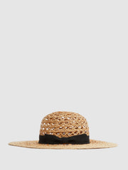 Reiss Scarves, Hats &amp; Gloves | Eloise Crochet Raffia Wide Brim Hat Neutral - Women