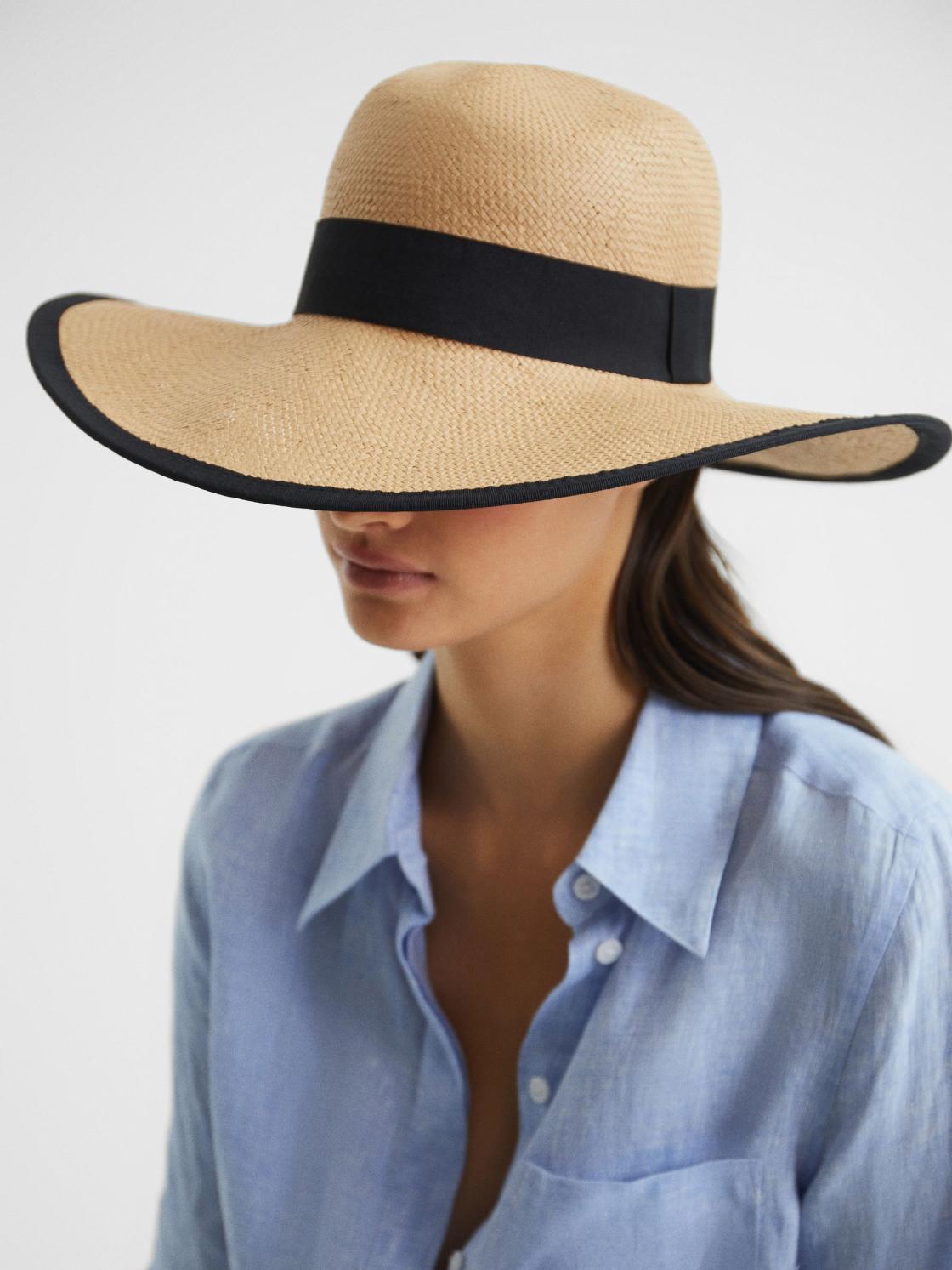 Reiss Scarves, Hats &amp; Gloves | Nina Raffia Woven Wide Brim Hat Natural - Women