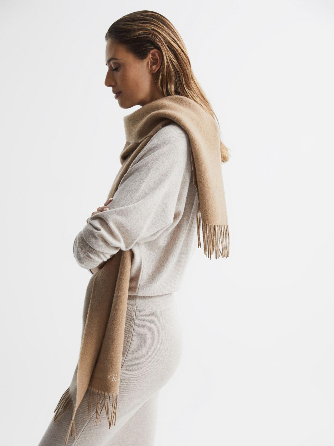 Reiss Scarves, Hats &amp; Gloves | Picton Cashmere Blend Scarf Camel - Women