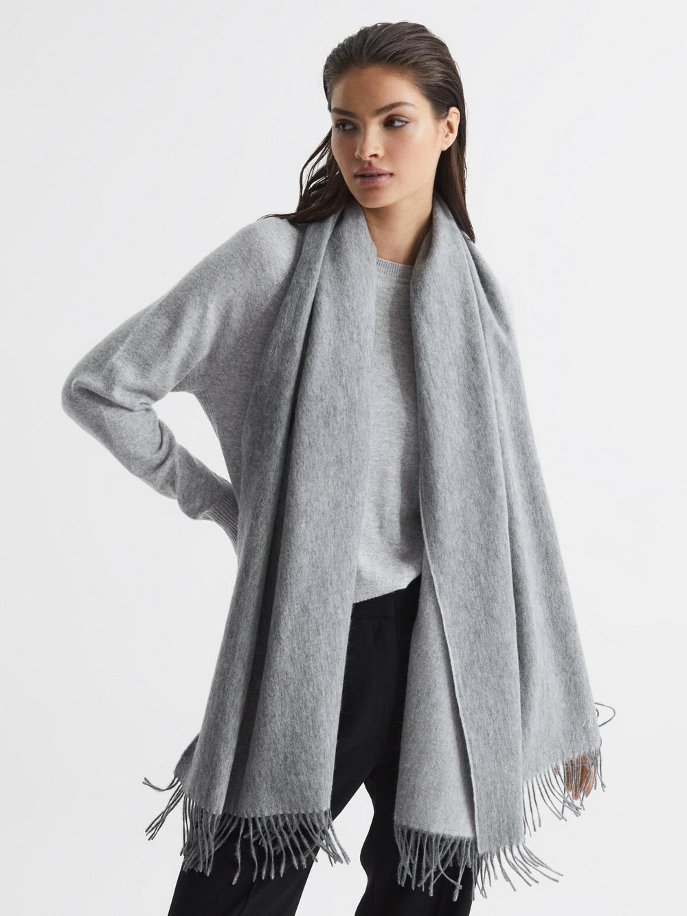 Reiss Scarves, Hats &amp; Gloves | Picton Cashmere Blend Scarf Soft Grey - Women