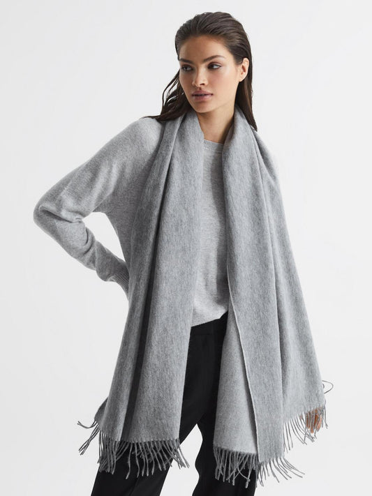 Reiss Scarves, Hats &amp; Gloves | Picton Cashmere Blend Scarf Soft Grey - Women