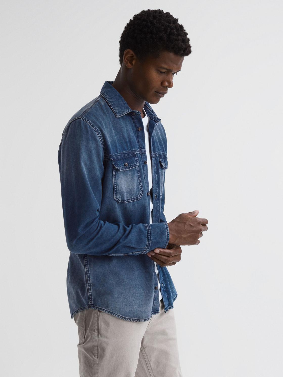 Reiss Shirts | Abraham Paige Denim Long Sleeve Shirt Kyson - Men