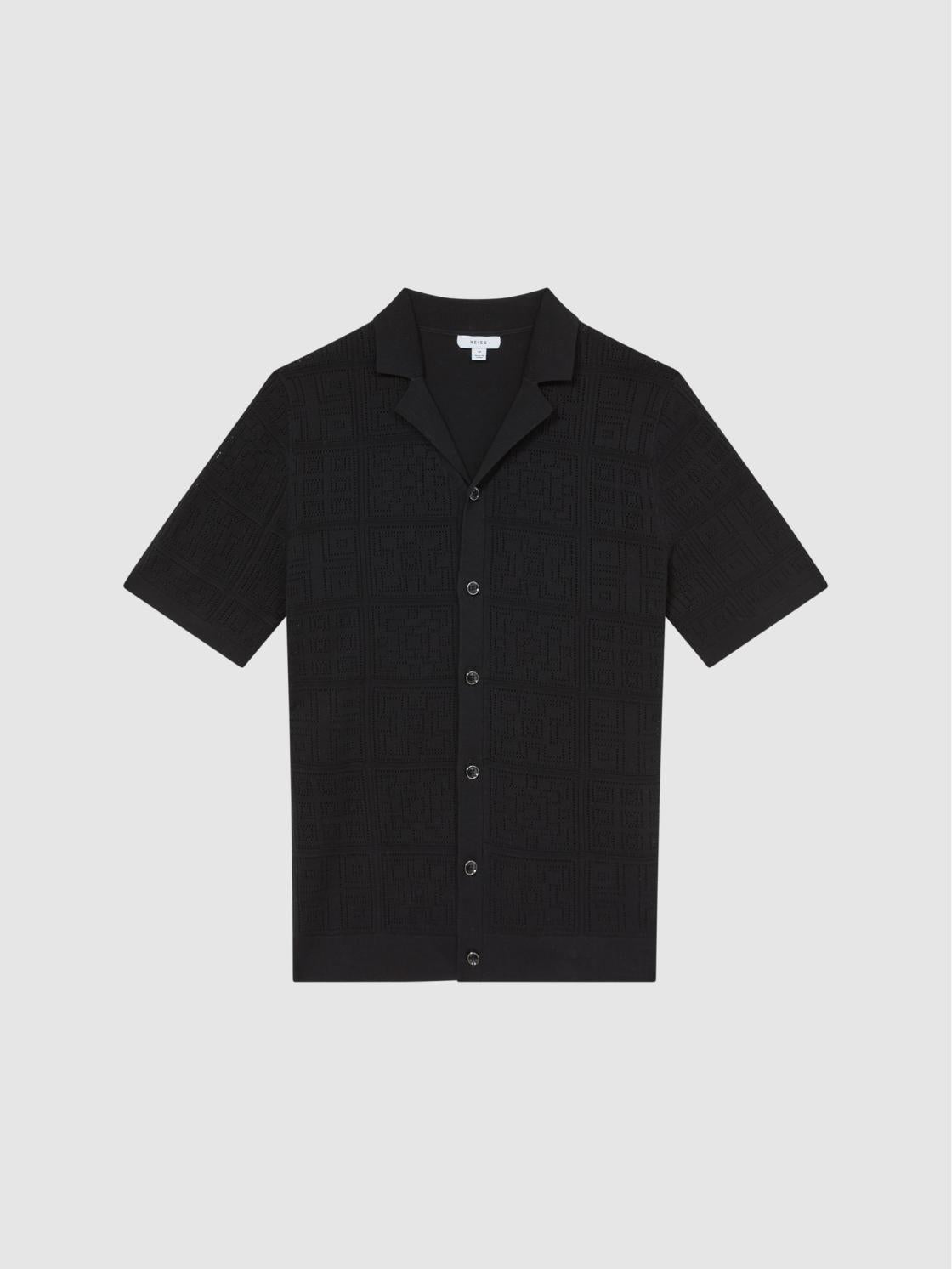 Reiss Shirts | Amersham Textured Button Through Shirt Black - Men
