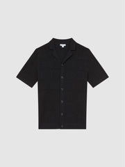 Reiss Shirts | Amersham Textured Button Through Shirt Black - Men