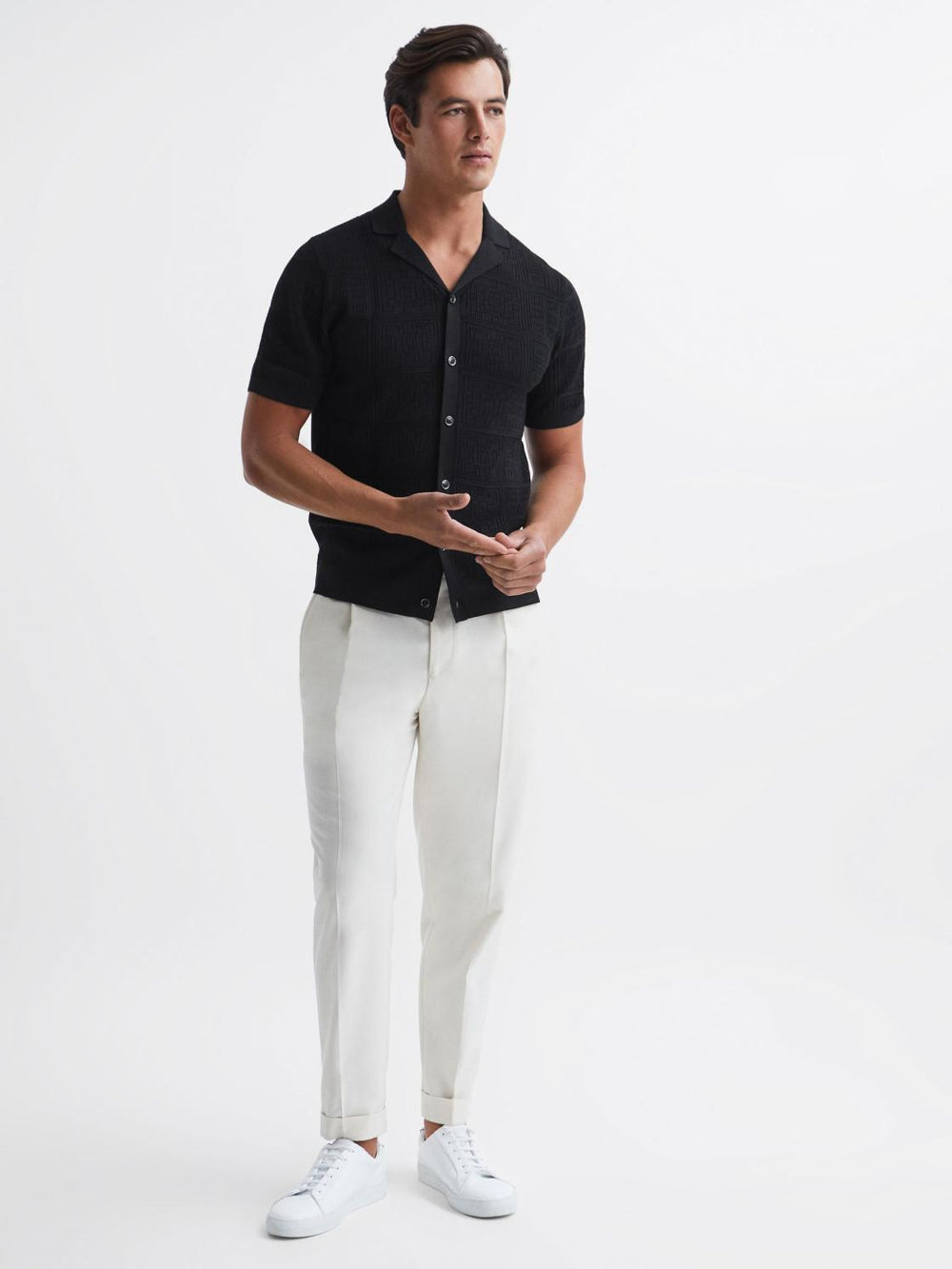 Reiss Shirts | Amersham Textured Button Through Shirt Black - Men