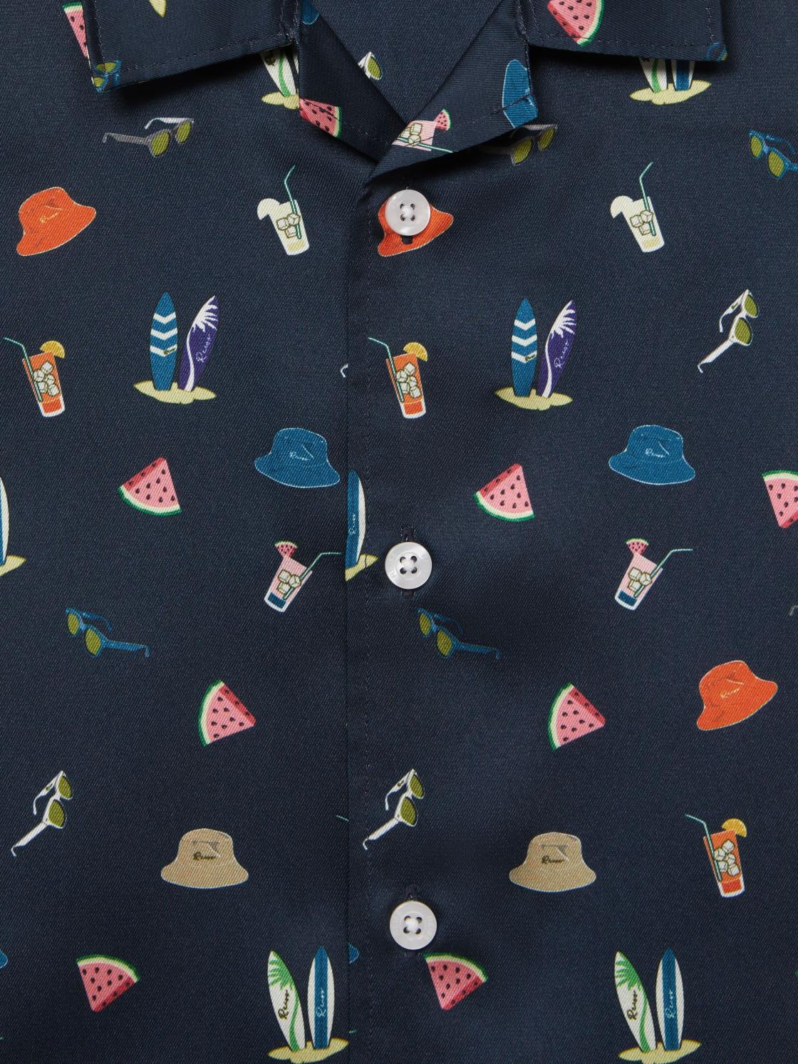 Reiss Shirts | Archer Beach Print Cuban Collar Shirt Navy - Children