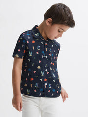 Reiss Shirts | Archer Beach Print Cuban Collar Shirt Navy - Children