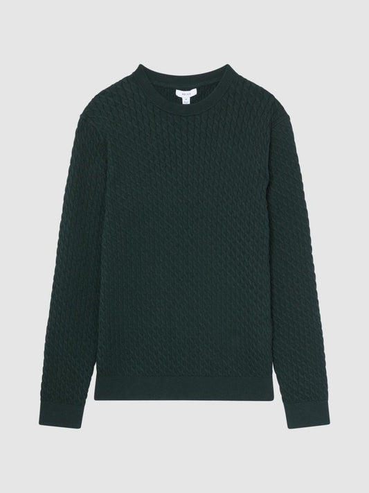 Reiss Shirts | Arran Crew Neck Cable Knit Jumper Dark Forest Green - Men