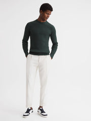 Reiss Shirts | Arran Crew Neck Cable Knit Jumper Dark Forest Green - Men