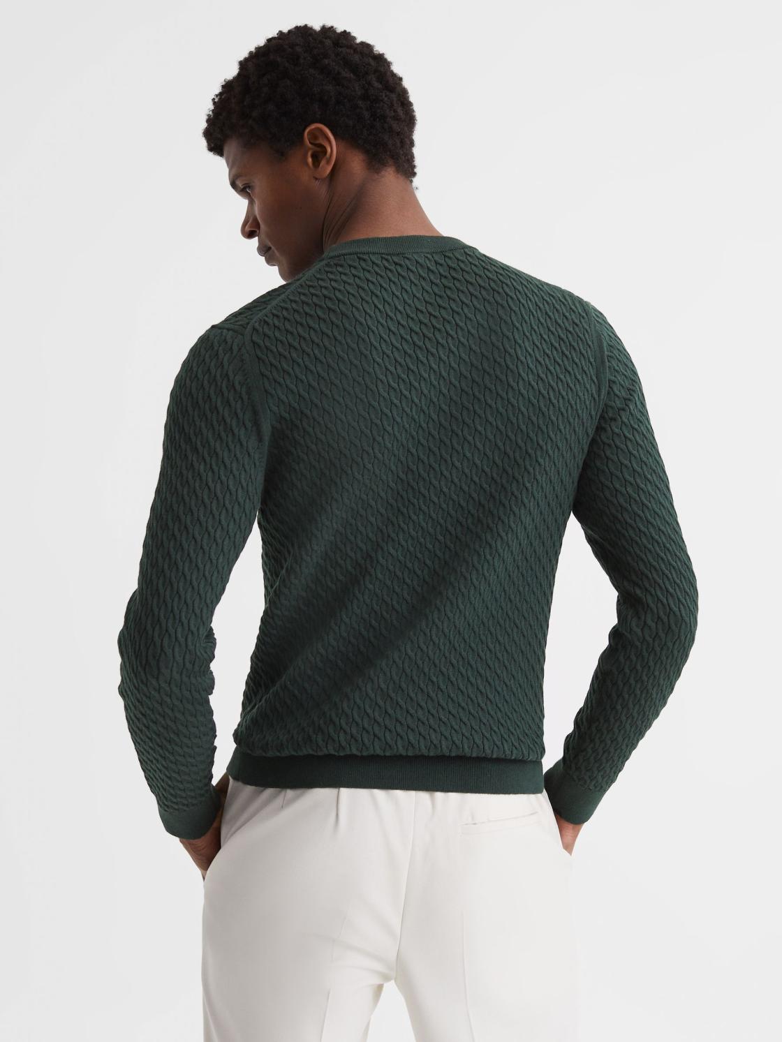 Reiss Shirts | Arran Crew Neck Cable Knit Jumper Dark Forest Green - Men