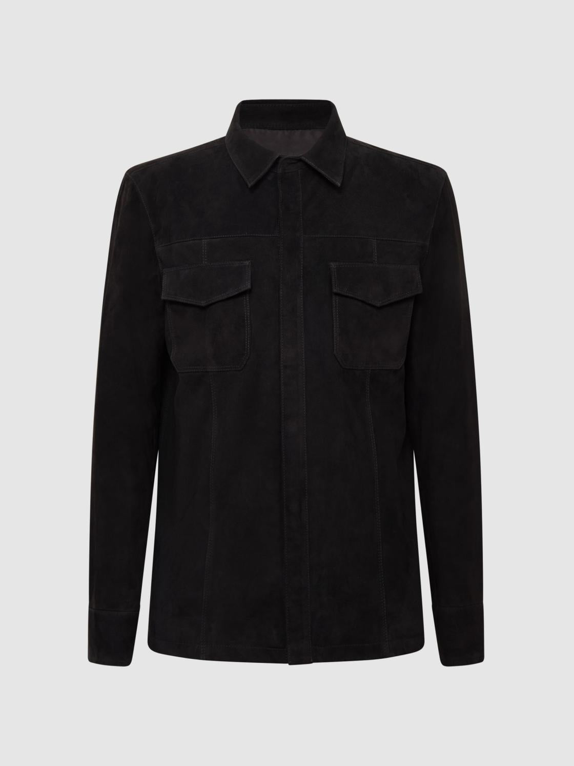 Reiss Shirts | Baltimore PAIGE Twin Pocket Suede Overshirt Black - Men