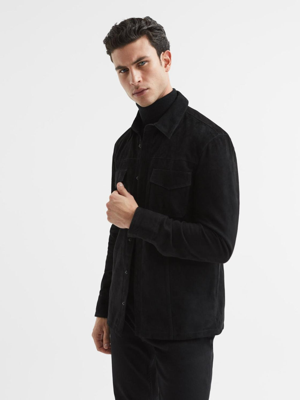 Reiss Shirts | Baltimore PAIGE Twin Pocket Suede Overshirt Black - Men