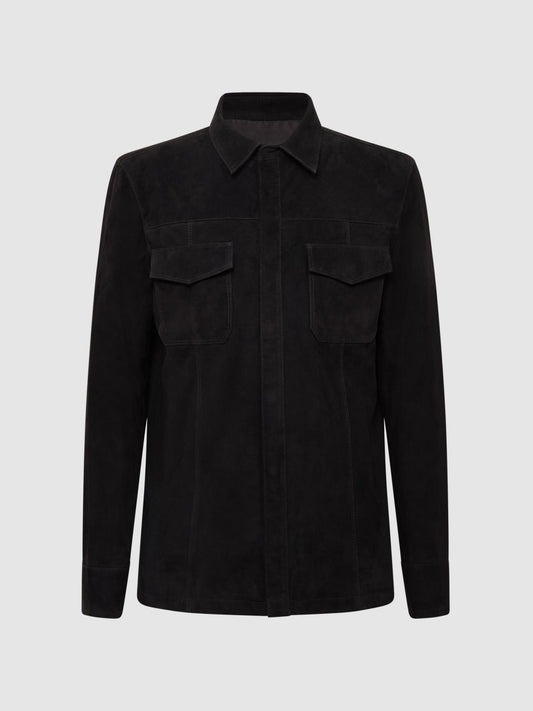 Reiss Shirts | Baltimore PAIGE Twin Pocket Suede Overshirt Black - Men