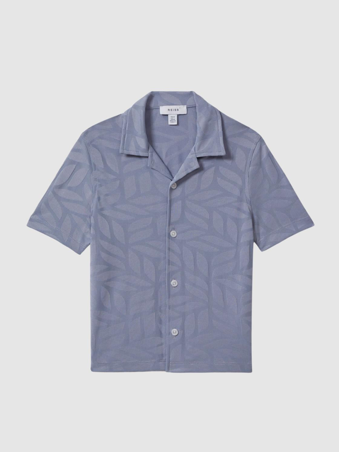Reiss Shirts | Basswood Printed Cuban Collar Button Through T-Shirt Blue - Children