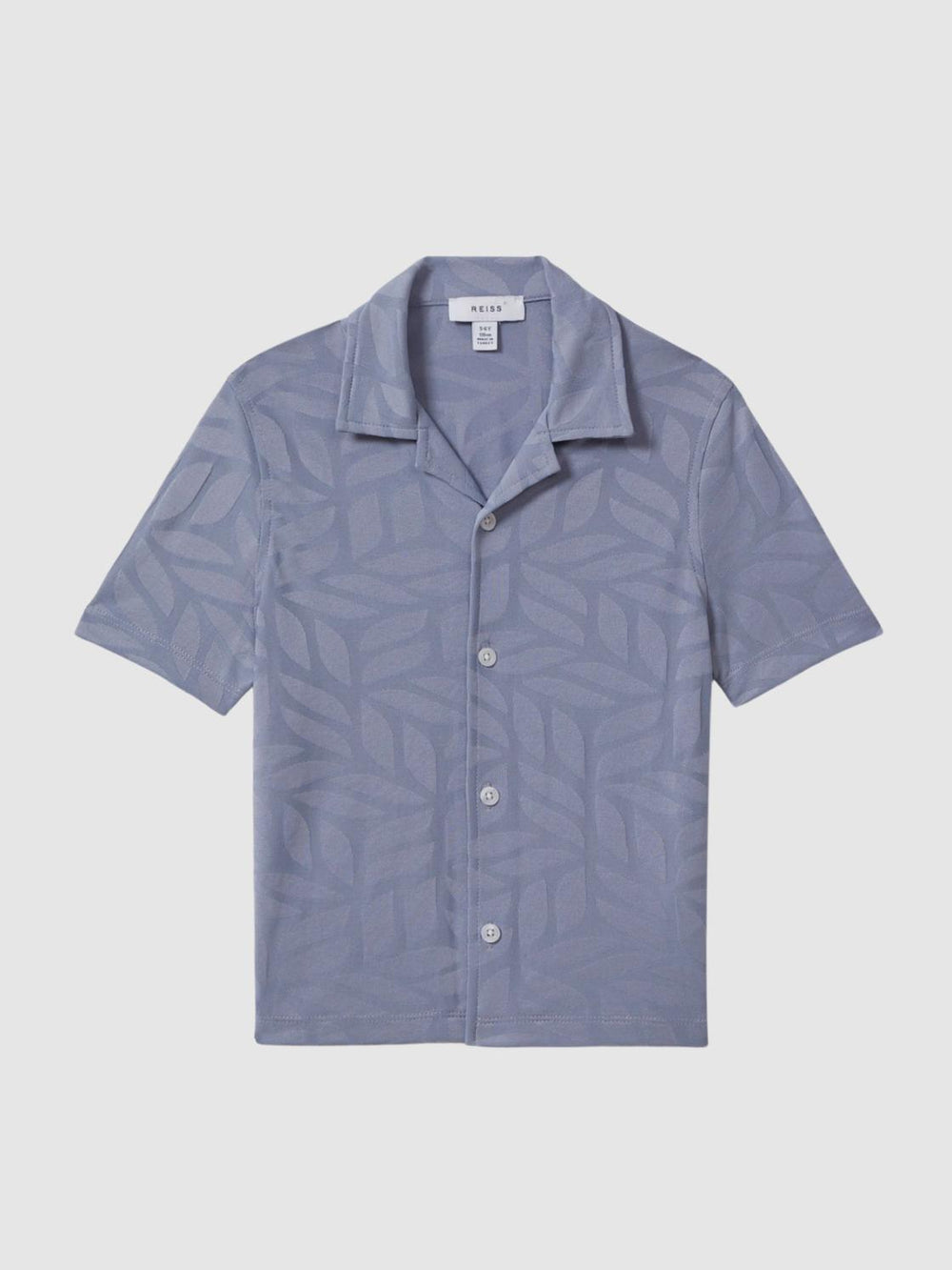 Reiss Shirts | Basswood Printed Cuban Collar Button Through T-Shirt Blue - Children