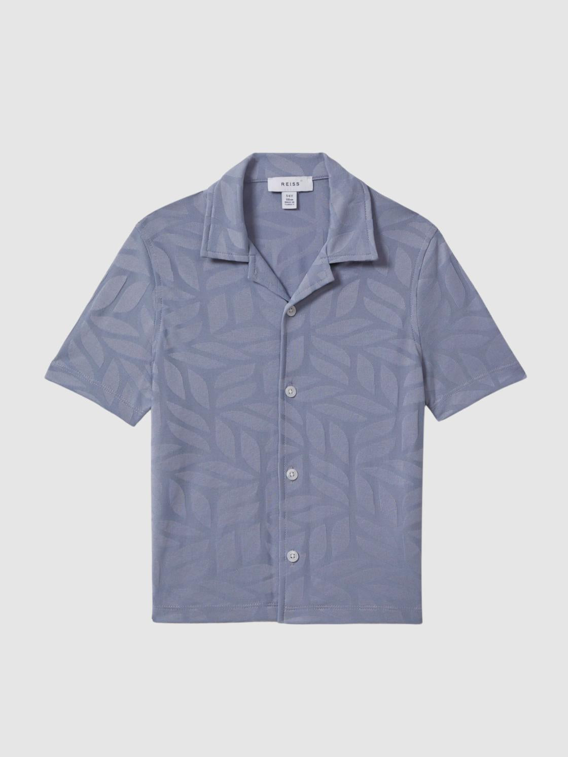 Reiss Shirts | Basswood Printed Cuban Collar Button Through T-Shirt Blue - Children