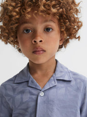 Reiss Shirts | Basswood Printed Cuban Collar Button Through T-Shirt Blue - Children