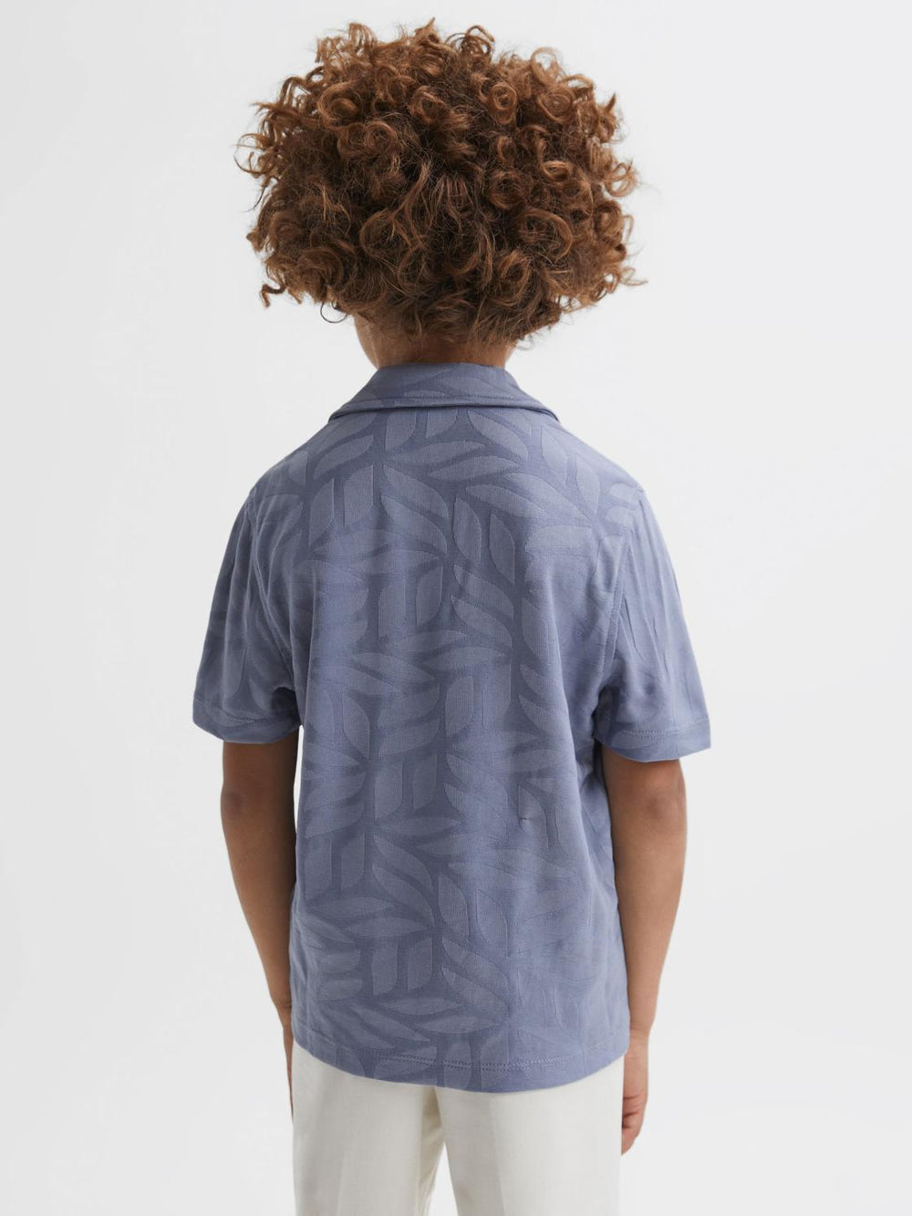 Reiss Shirts | Basswood Printed Cuban Collar Button Through T-Shirt Blue - Children