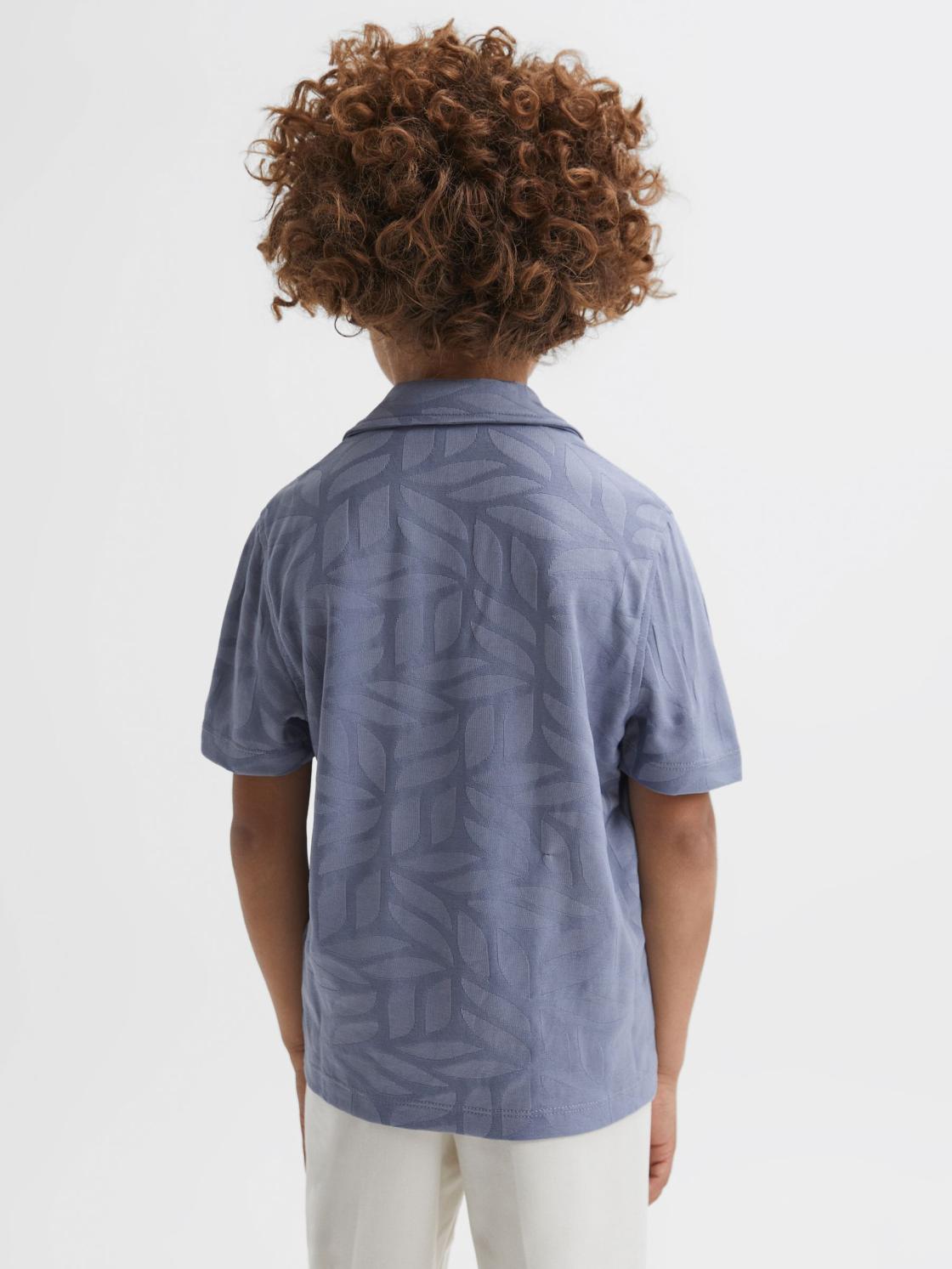 Reiss Shirts | Basswood Printed Cuban Collar Button Through T-Shirt Blue - Children