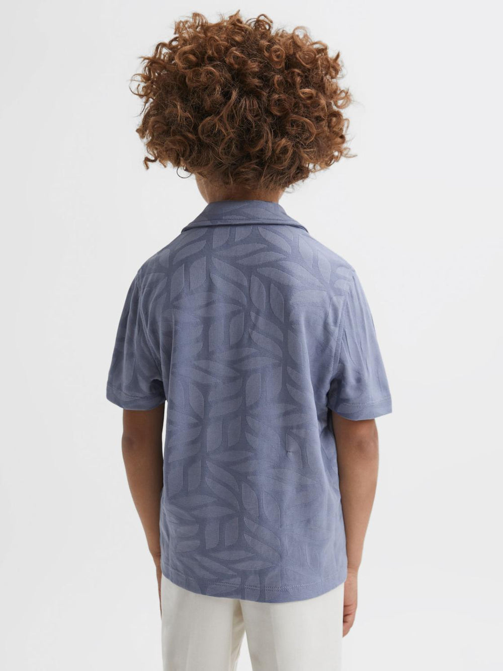 Reiss Shirts | Basswood Printed Cuban Collar Button Through T-Shirt Blue - Children