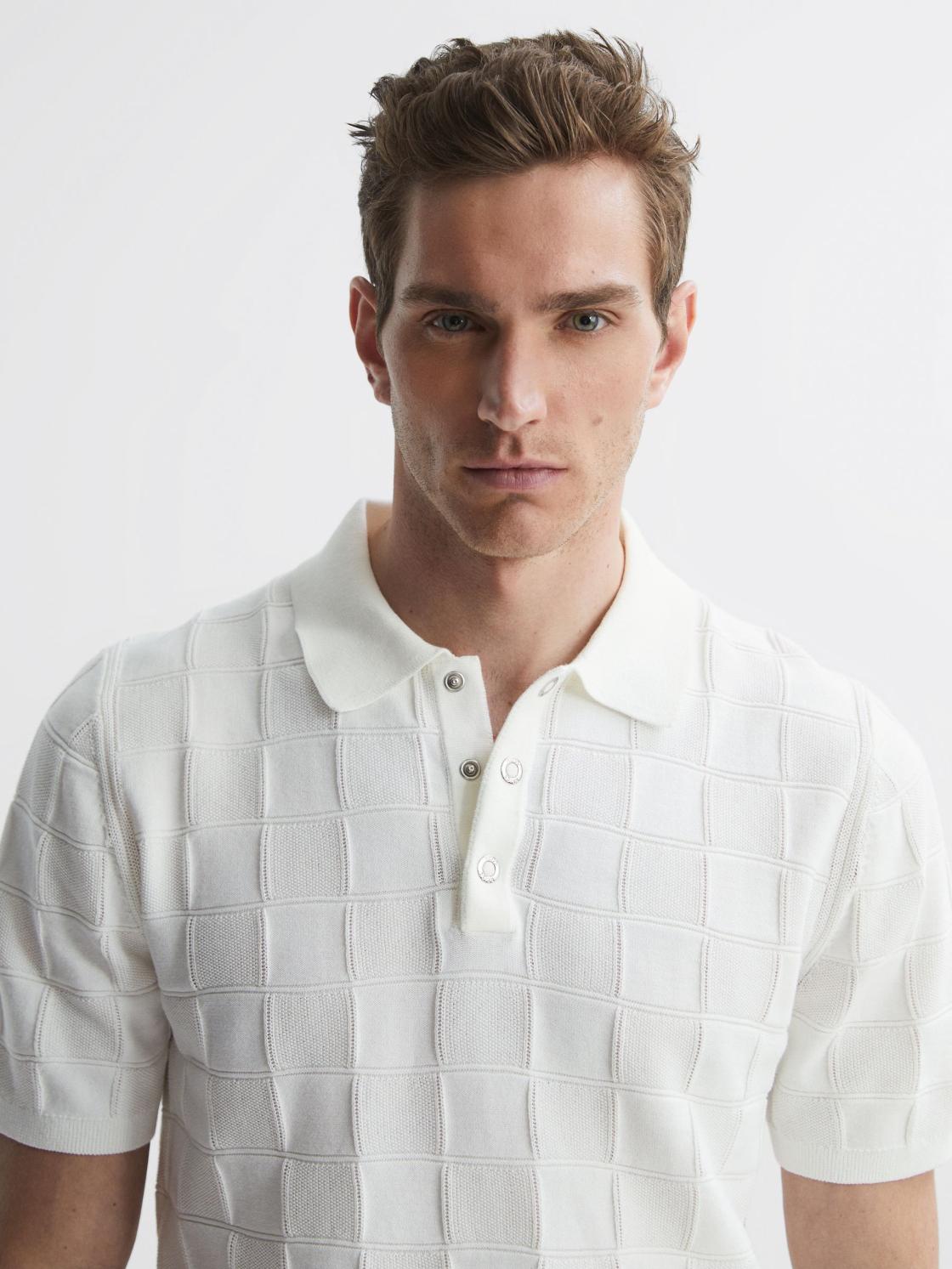 Reiss Shirts | Blaze Cotton Press-Stud Polo T-Shirt White - Men