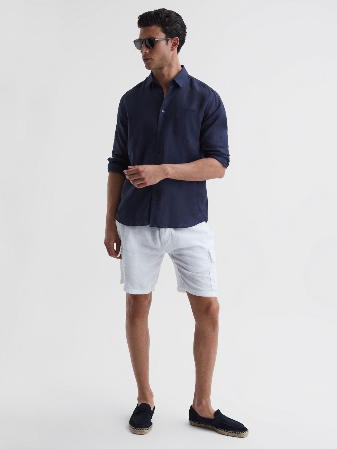 Reiss Shirts | Caroubis Vilebrequin Linen Shirt Navy - Men