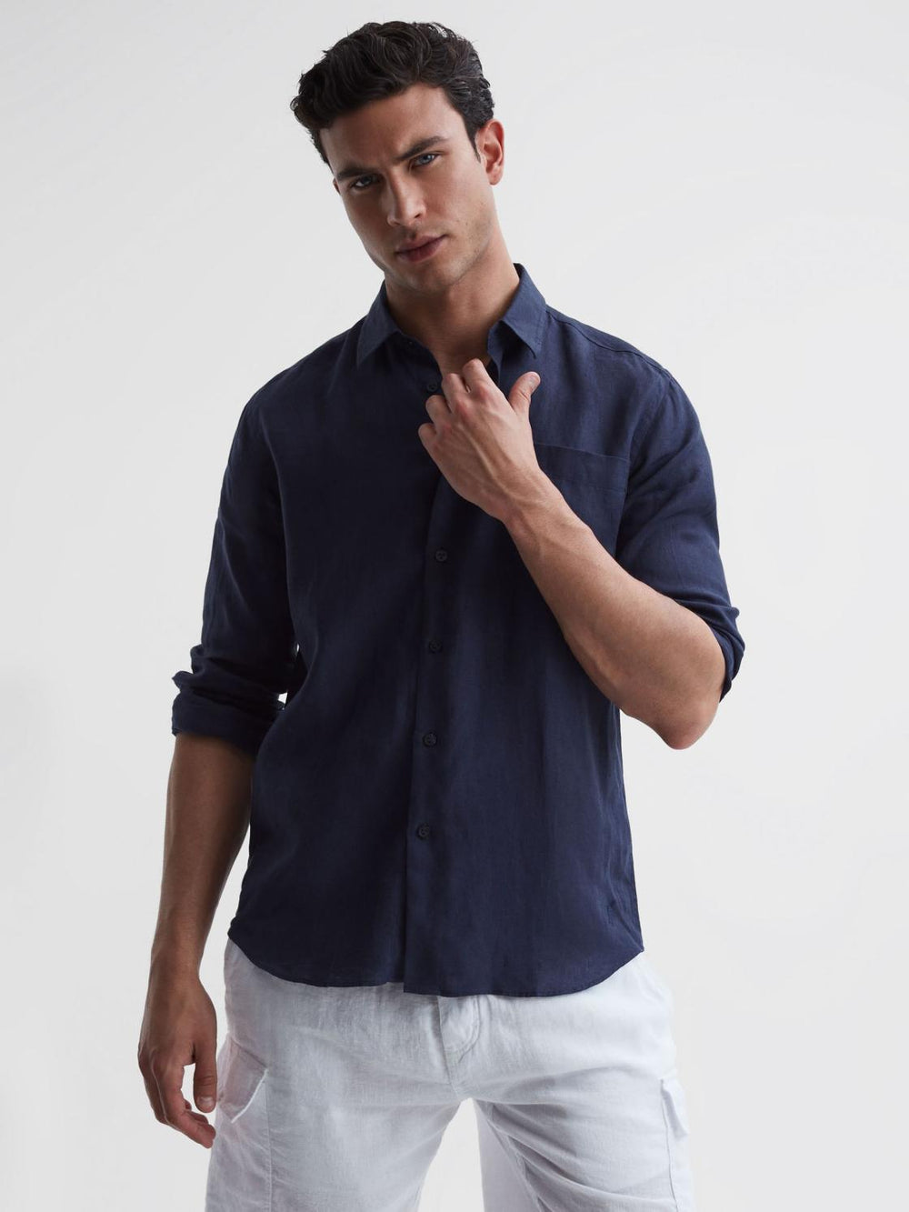 Reiss Shirts | Caroubis Vilebrequin Linen Shirt Navy - Men