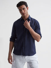 Reiss Shirts | Caroubis Vilebrequin Linen Shirt Navy - Men