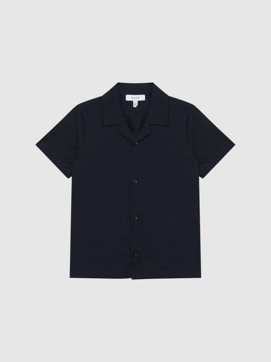 Reiss Shirts | Caspa Cotton Jersey Buttoned Shirt Navy - Children