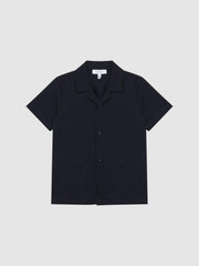 Reiss Shirts | Caspa Cotton Jersey Buttoned Shirt Navy - Children