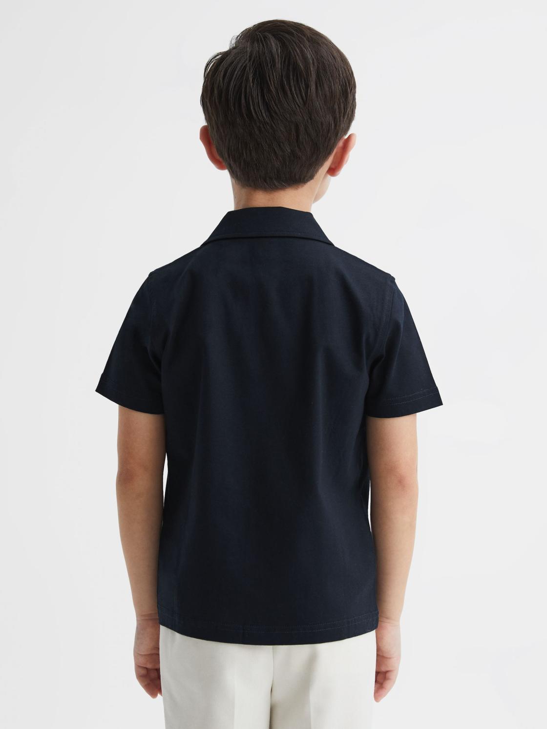 Reiss Shirts | Caspa Cotton Jersey Buttoned Shirt Navy - Children