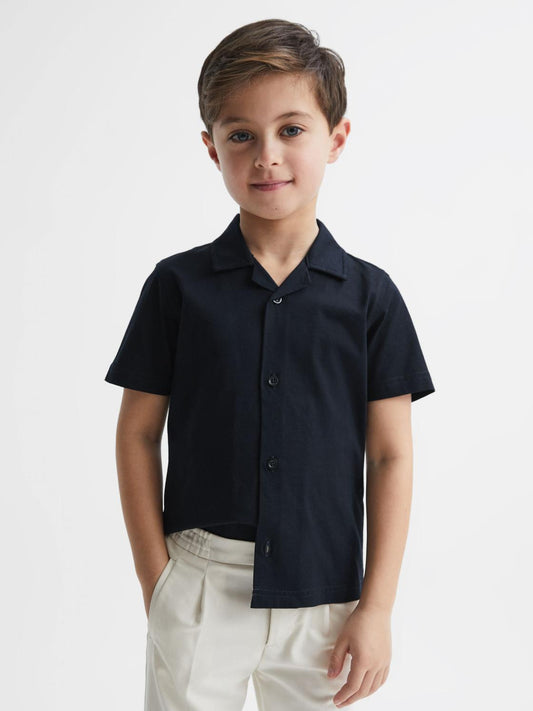 Reiss Shirts | Caspa Cotton Jersey Buttoned Shirt Navy - Children