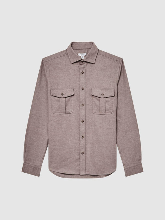 Reiss Shirts | Chase Brushed Twin Pocket Overshirt Oatmeal - Men
