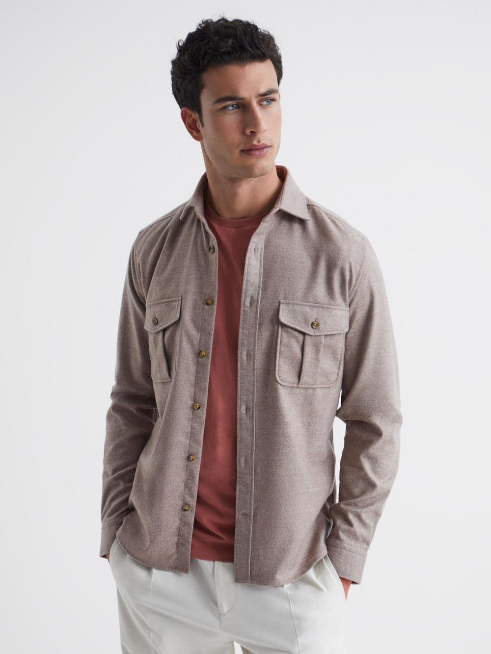 Reiss Shirts | Chase Brushed Twin Pocket Overshirt Oatmeal - Men