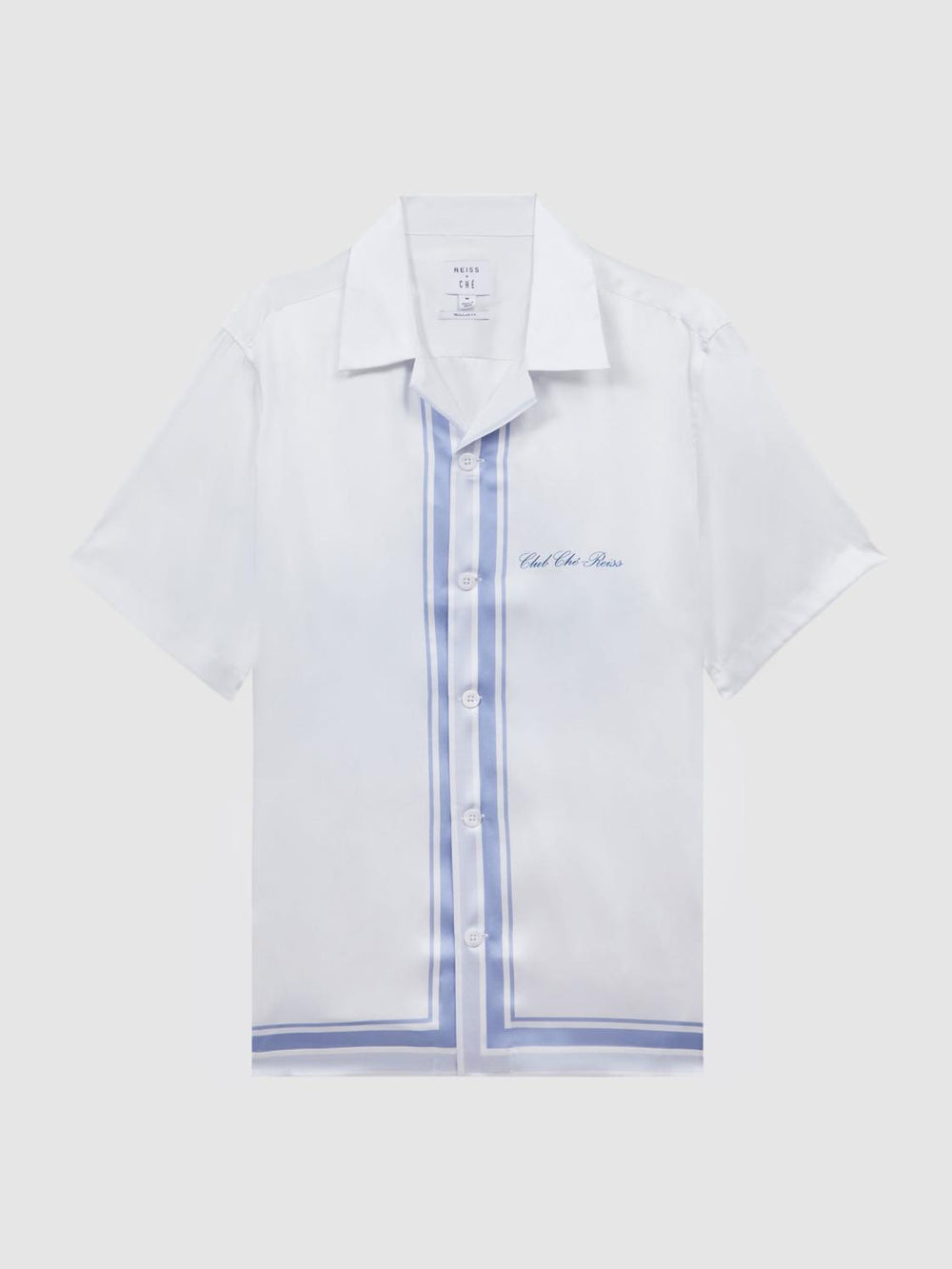 Reiss Shirts | Chateau Reiss | Ché Motif Cuban Collar Button-Through Shirt White/blue - Men