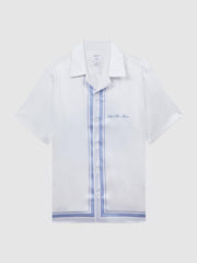 Reiss Shirts | Chateau Reiss | Ché Motif Cuban Collar Button-Through Shirt White/blue - Men