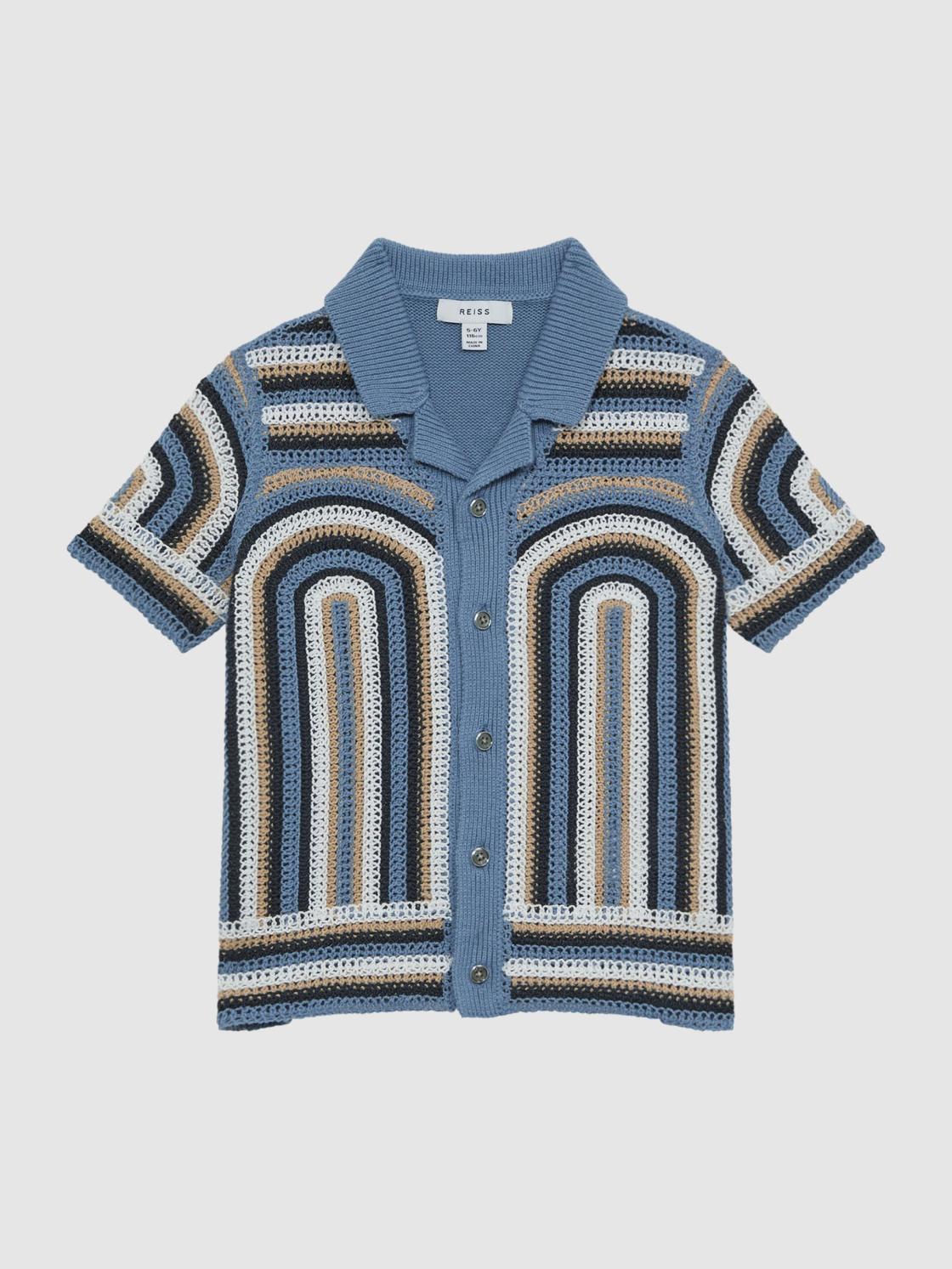 Reiss Shirts | Columbia Crochet Cuban Collar Shirt Blue - Children