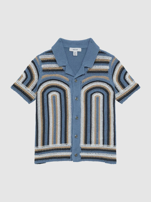Reiss Shirts | Columbia Crochet Cuban Collar Shirt Blue - Children