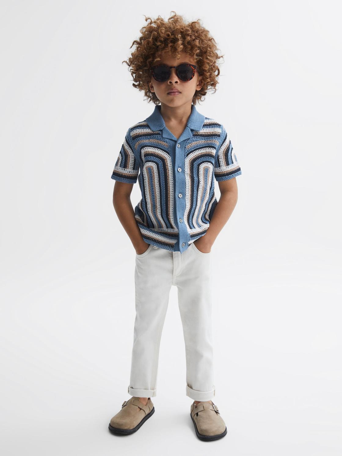 Reiss Shirts | Columbia Crochet Cuban Collar Shirt Blue - Children