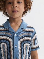 Reiss Shirts | Columbia Crochet Cuban Collar Shirt Blue - Children