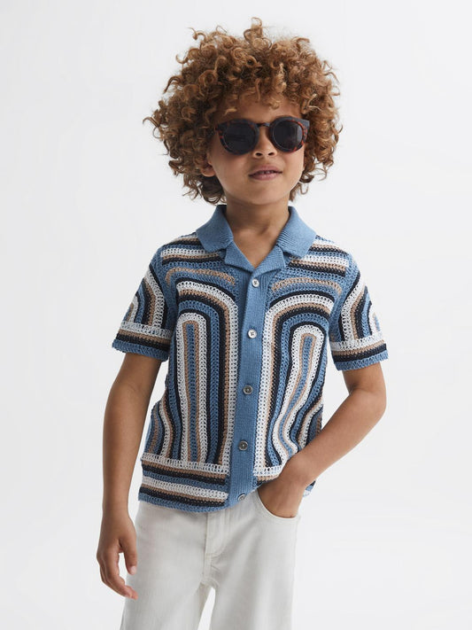 Reiss Shirts | Columbia Crochet Cuban Collar Shirt Blue - Children