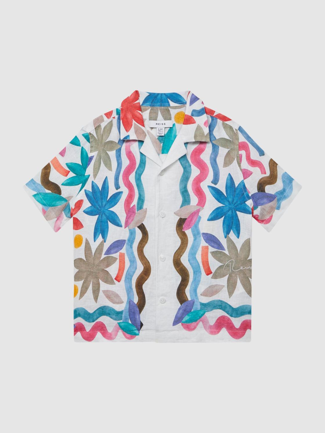 Reiss Shirts | Delphi Linen Floral Cuban Collar Shirt Multi - Children